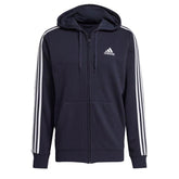 adidas Men's Essentials French Terry 3-Stripes Full-Zip Hoodie, Legend Ink/White, Small